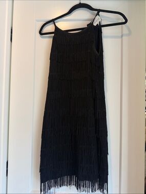 Sabine Black Fringe Slip Dress